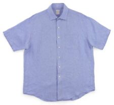 Brooks Brothers Shirt Men's Large Blue 100% Linen Short Sleeve picture