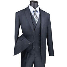 VINCI Men's Charcoal Gray Glen Plaid 3 Piece 2 Button Classic Fit Suit NEW picture