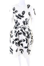 Oscar de la Renta Womens Floral Print Belted Dress White Black Size Small picture