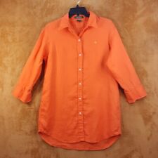LAUREN RALPH LAUREN Womens Medium Orange Button Up Shirt Long Tunic 100% Linen picture