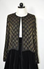 VINTAGE black & Gold Beaded Checkered Shrug 100% Silk Perfect Condition Large picture