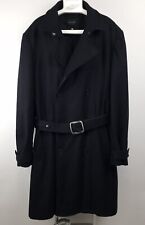 Joseph Homme Double Breasted Black OverCoat Belted Lined Size 54 Made in Italy picture