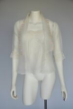 Antique Edwardian 1900s 1920s White Pink Sheer Blouse Filet Lace Romantic S-L picture