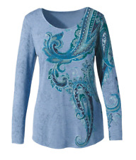 Chicos NWT Exploded Paisley Embellished Womens M 1 XL 3 Long Sleeve Shirt Top picture