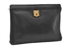 Authentic CELINE Vintage Clutch Hand Bag Purse Leather Black 2840J picture