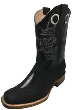 Mens Stingray Cowboy Boots Print Leather Black Square Toe CR722 picture