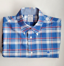 Brooks Brothers 1818 Regent Shirt Plaid blue Orange Excellent Cond. Men size M picture