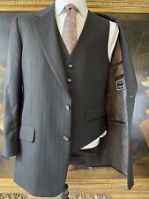 VTG Yves Saint Laurent 41R Black Pinstriped Jacket & Vest Combo 100% Wool picture