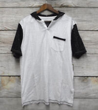 Broken Threads Shirt Mens XLarge White & Black Slub Slim Fit Hooded Shirt New picture