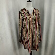 New Umgee Blouse Womens Large Striped Tunic Boho Artsy Elastic Cuff picture