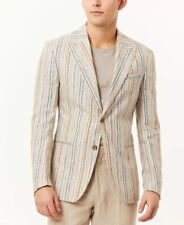 TALLIA Men's Metallic Stripe Slim Fit Blazer Sport Coat Medium Cream Linen Blend picture