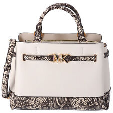Michael Kors Reed Large Belted Satchel Bag Neutral Python Light Cream Leather picture