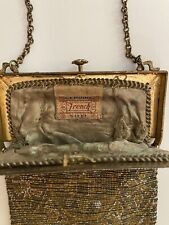 Antique French Steel    Metallic Micro Beaded Handbag Purse  Fringe Art Nouveau picture