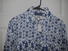 NWT New JOSEPH ABBOUD Mens Large 100% Linen Bttn Front Shirt Blue White Geometri picture