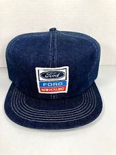 VTG 80'S FORD NEW HOLLAND DENIM SOLID PATCH  SNAPBACK TRUCKER HAT/K-PRODUCTS USA picture