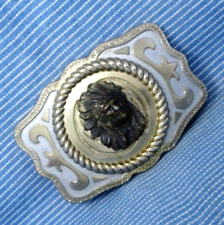 Indian Chief Headdress Belt Buckle Western Scroll Rope 3D Mount Vtg 80s  .TYC342 picture