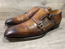 Magnanni Double Monk Strap Burnished Brown Leather Dress Shoes Mens Size 11.5 picture