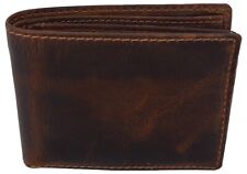 RFID Blocking Brown Vintage Leather Men's Bifold Center Flap Wallet picture