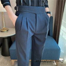 Men's Retro Gurkha Pants Business Suit Pants Casual High Waist Pleated Trousers picture