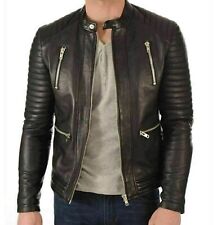 Men's Black Genuine Leather Biker Jacket/Lambskin Slim Motorcycle Quilted Jacket picture