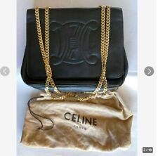 CELINE Vintage Chain Shoulder Bag Black Leather Rare Ex 240126N picture