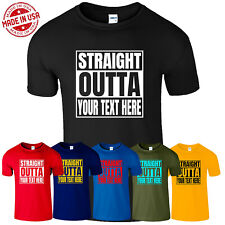 Personalized Straight Outta Custom Text Men's T Shirt Funny USA New Gift Tee picture