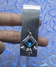 925 Sterling Silver Swiss Blue Topaz Gemstone Jewelry Money/Clip Size-3'' picture