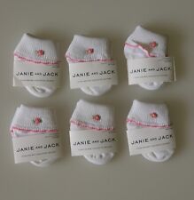 JANIE AND JACK Baby Socks 6 PAIRS 0 to 3 NWT Pink White 80% Cotton $42 RETAIL picture