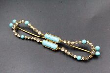 Antique 19th Century Turquoise Paste Glass Brass Sash Belt Buckle picture