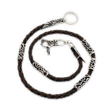 925 STERLING SILVER DRAGON CLASP & BROWN LEATHER BIKER WALLET CHAIN gs-wc005 picture