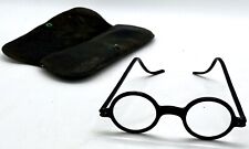 Vintage Old Farrington Black Bakelite Round Spectacle Eyeglasses w/ Case picture