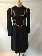 Vintage - Women's Designer Black Wool Dress W/ Gold Accent Piping - Size 10 picture