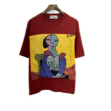 Vintage Picasso Woman In Chair 80s Graphic Art Burgundy T-shirt Size M picture