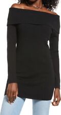 NWT Open Edit Women's Black Off the Shoulder High-Low Tunic Top Size M picture