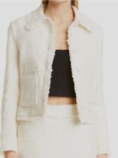$550 Proenza Schouler Women's Ivory Cotton Blend Tweed Crop Jacket Coat Size 2 picture