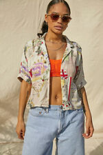 UO Printed Gracie Shirt Top Urban Outfitters Buttondown Blue Blouse XL NEW picture