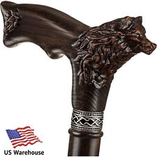 Walking Cane for Men - Carved Wooden Wolf Women Walking Canes - Oak Wood Cane picture