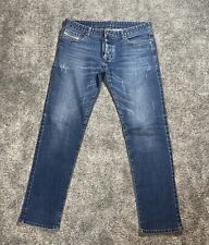 Diesel Jeans Mens 38x32 Straight Blue Jeans Made In Italy Distressed Button Fly picture