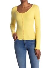 Abound Women's Button Front Long Sleeve Pointelle Knit Top  Yellow Bamboo Small picture