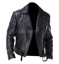 Mens Punk Ghost Rider Nicolas Cage Cosplay Biker Outerwear Real Leather Jacket picture