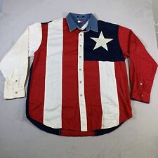 Vintage Tommy Hilfiger Shirt Sz XL Blue American Flag Long Sleeve Button Up U45 picture