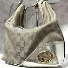GUCCI Tote Bag Shoulder GG Canvas Leather Silver Authentic MBa0742 picture
