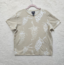 H M Women Top Large Tan Print 100% Cotton Short Sleeve Regular Fit Tee Shirt picture
