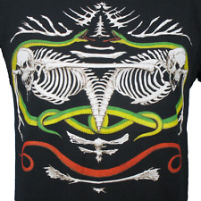 vtg 80s SKELETON SNAKE PAPER THIN T-Shirt SMALL punk art skull single stitch picture
