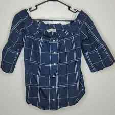 Abercrombie off the shoulder top half sleeves windowpane button front womens M picture