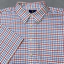 Stafford Travel Oxford Shirt Men's 18 Button Up SS White Red Blue Plaid No Iron picture