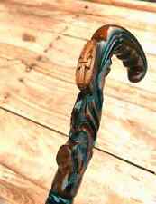 Handcrafted Christian Cross Wooden Walking Stick Cane - Carved Crook Handle picture