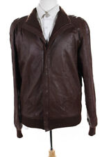 Gianni Versace Design Men's Mock Neck Zip Leather Jacket Brown Size 40 picture