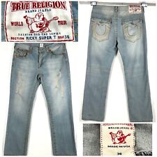 HOT AUTHENTIC Men's TRUE RELIGION RICKY SUPER T STRAIGHT Ripped Jeans 36x34  picture