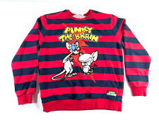 RARE vtg 90s Pinky and the Brain Striped Red Black Sweatshirt Animaniacs LG XL picture